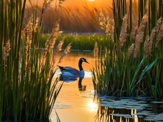 Jigsaw Puzzle «Duck in the reeds»