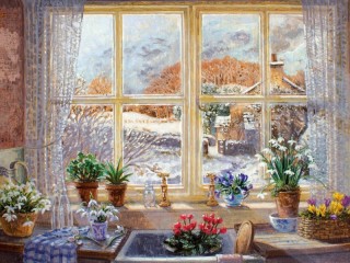 Rompecabezas «Spring on the window»