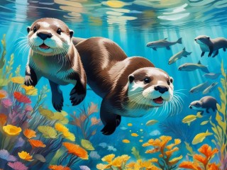 Jigsaw Puzzle «Otters underwater»