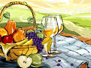 Пазл «Вино и фрукты»