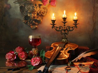 Пазл «Вино и свечи»
