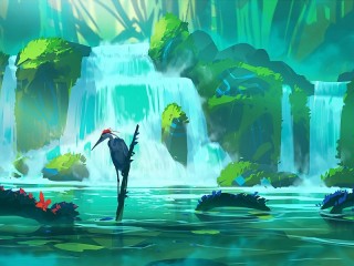 Rompecabezas «Waterfall and Heron»