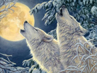 Пазл «Wolves and moon»
