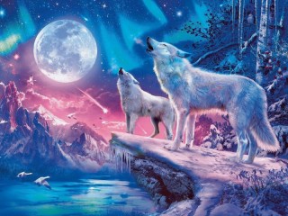 Пазл «Волки и луна»
