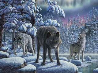Пазл «Волки в лесу»