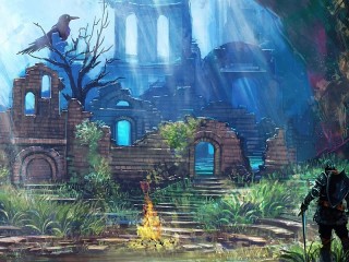 Jigsaw Puzzle «Raven on the ruins»