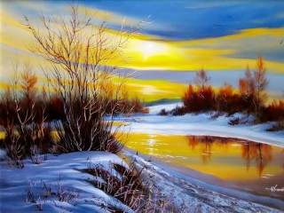 Jigsaw Puzzle «Sunset over the stream»