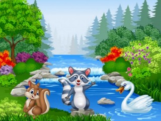 Пазл «Животные на реке»