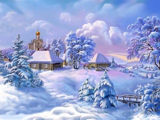 Пазл «Зима в деревне»