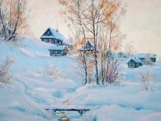Quebra-cabeça «Winter in the village»