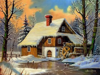 Jigsaw Puzzle «Winter at the mill»