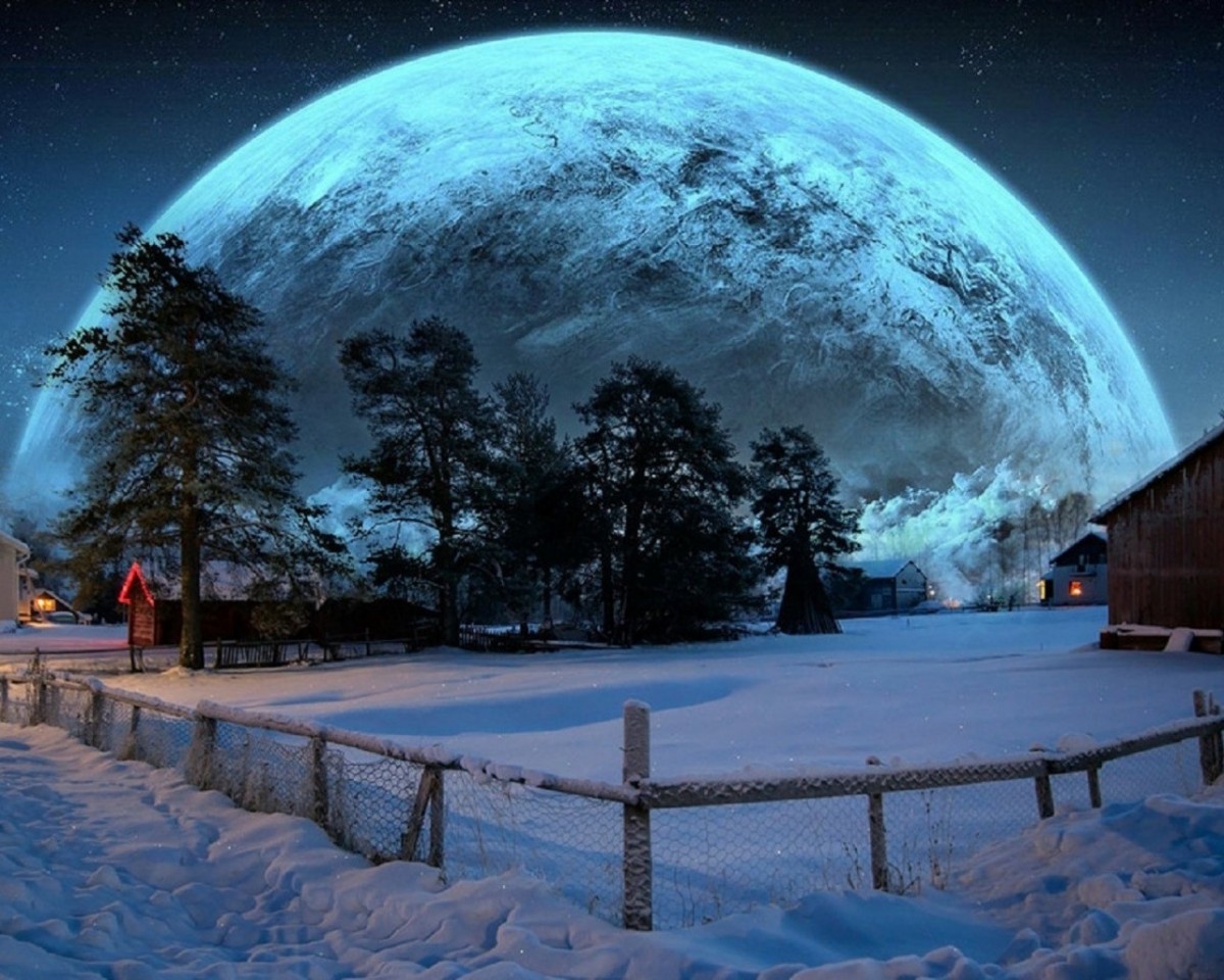 #зима #снег #ночь #дерево #дом #забор #небо #планета Однотонные области: 2....