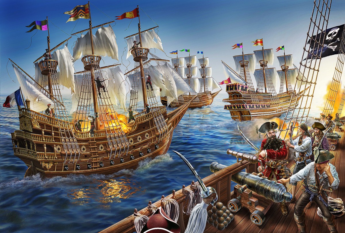 Пираты атакуют Галеон иллюстрации