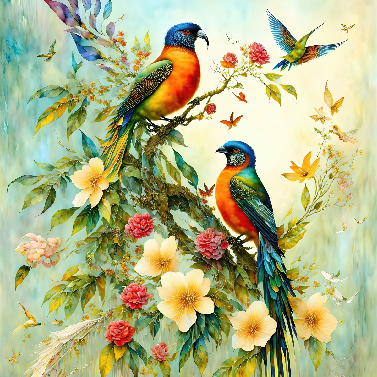 Пазл Цветы и птицы 