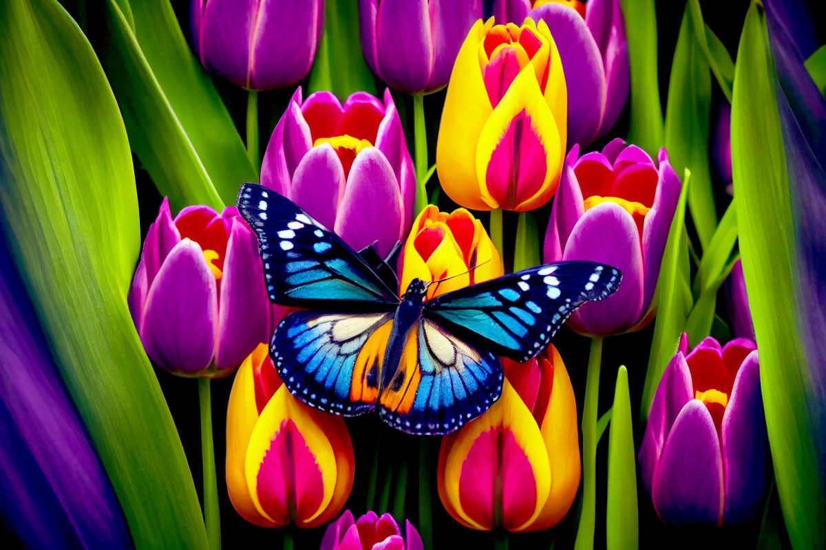 Пазл Тюльпаны и бабочка