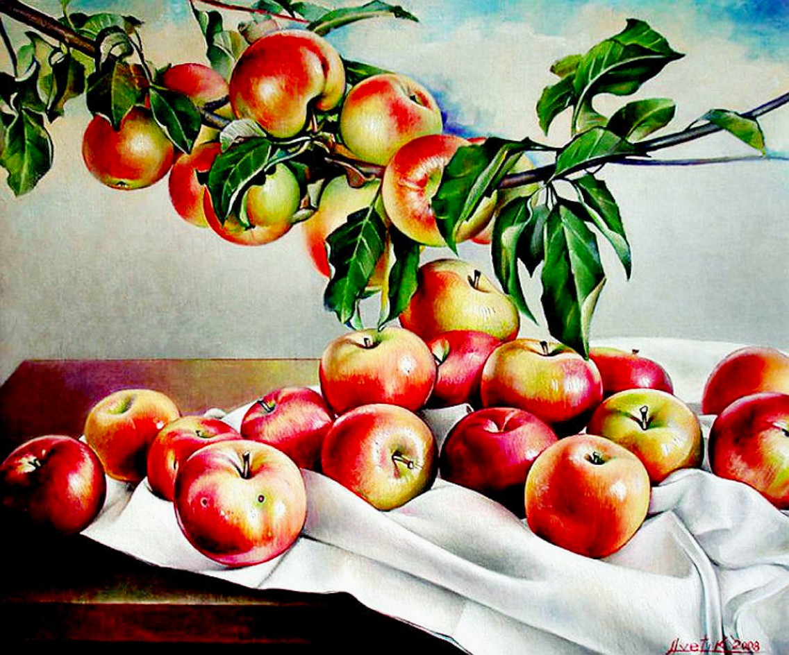 Натюрморт с яблоками в современной живописи