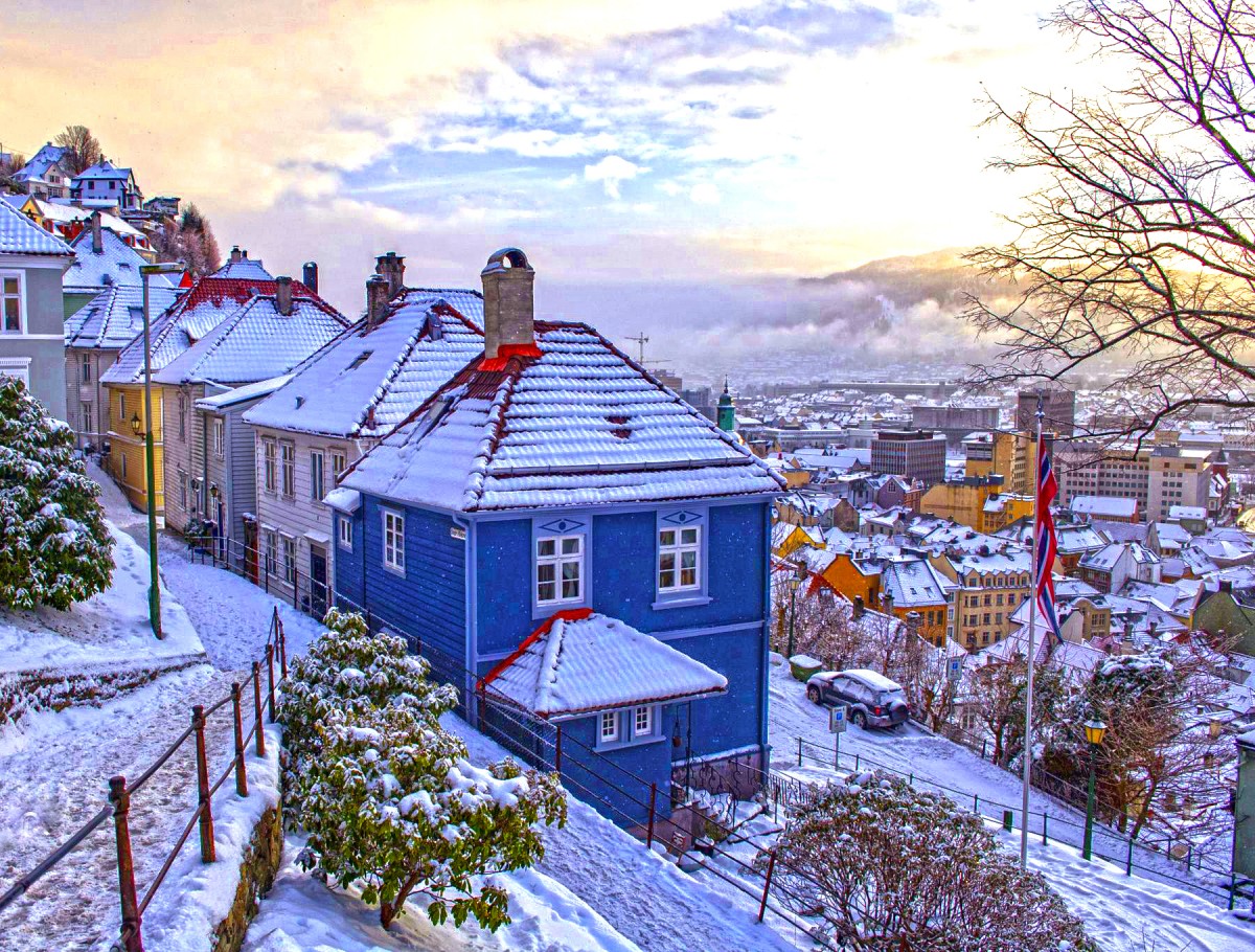 Норвегия берген домики зима