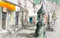 Quebra-cabeça Watercolor street