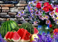 Quebra-cabeça Watermelon and flowers