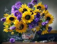 Quebra-cabeça Asters and sunflowers