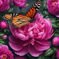 パズル Butterfly on peonies