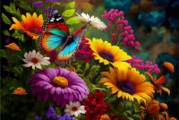 Пазл Бабочка на цветах