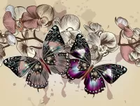 Пазл Бабочки и орхидеи
