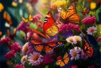 Пазл Бабочки на цветах