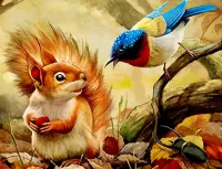 パズル squirrel and bird