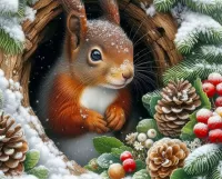 Jigsaw Puzzle Squirrel in winter