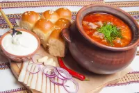 Puzzle Borsch with donuts