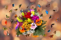 Jigsaw Puzzle Bouquet and butterflies