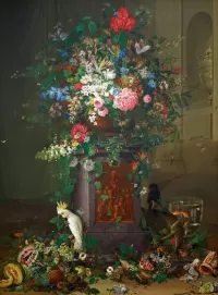 Puzzle Bouquet and white parrot