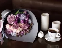 Quebra-cabeça Bouquet and coffee