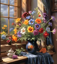 Quebra-cabeça Bouquet on the window