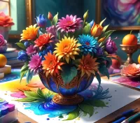 Слагалица Bouquet on the artist's table
