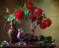 Quebra-cabeça Bouquet of roses and pomegranates