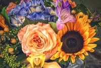 Jigsaw Puzzle Bouquet with sunflower