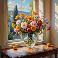 Rompecabezas Bouquet by the window