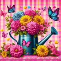 Puzzle Bouquet in a watering can