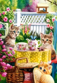 Quebra-cabeça Tea party kittens