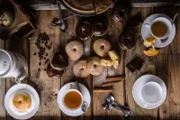 Jigsaw Puzzle Tea with donuts