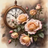 Quebra-cabeça Clock and roses