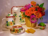 Jigsaw Puzzle Tea and flowers
