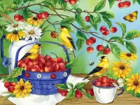 Bulmaca Sweet cherry and birds