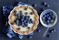 Jigsaw Puzzle Cheesecake with blueberries