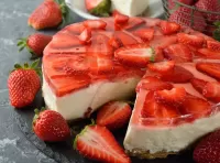 Jigsaw Puzzle Cheesecake with strawberries