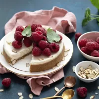 Jigsaw Puzzle Cheesecake with raspberries
