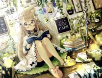 パズル Reading in a cafe