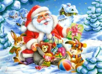 Jigsaw Puzzle Santa Claus and gifts